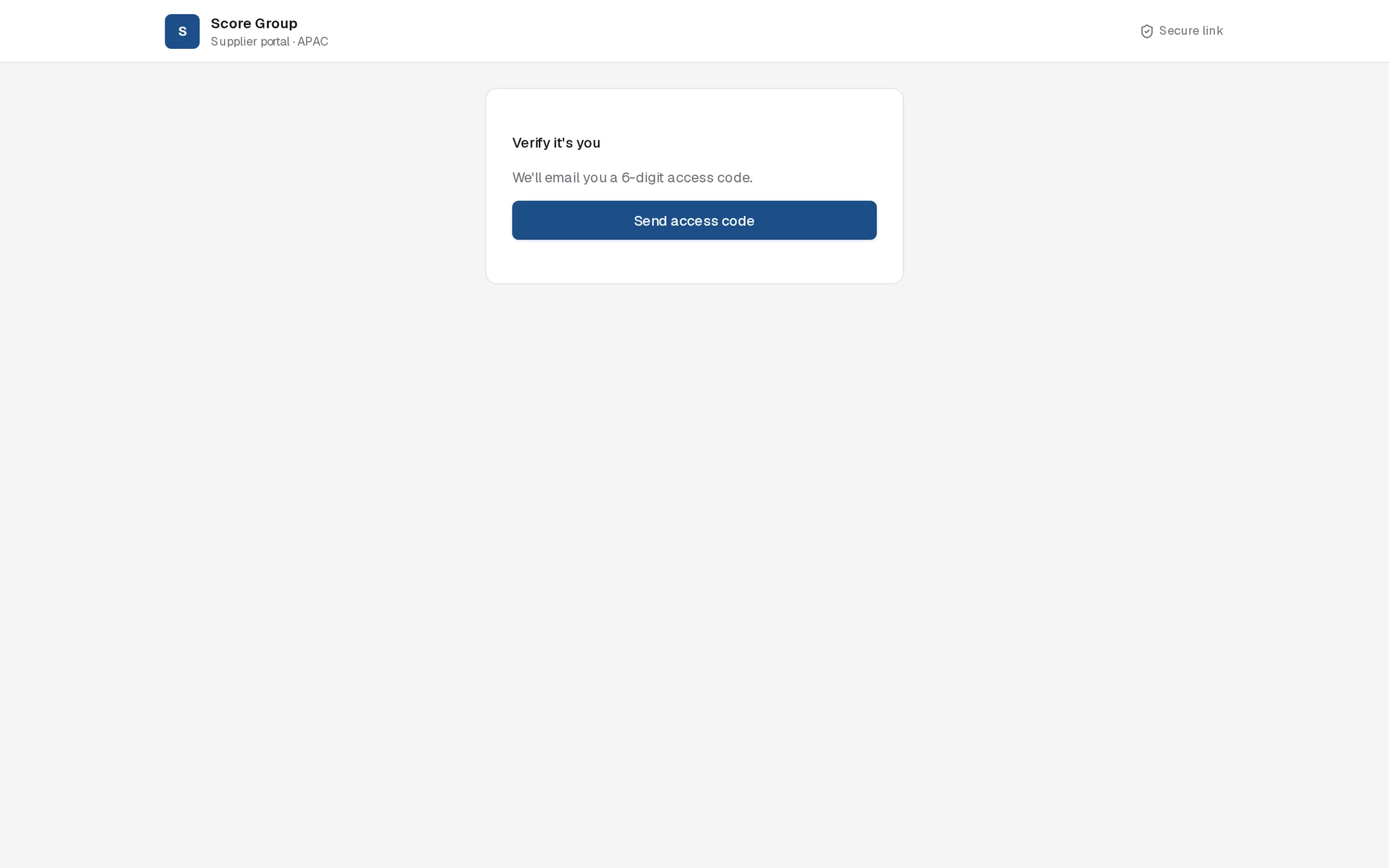 Supplier portal Verify it's you card with a Send access code button